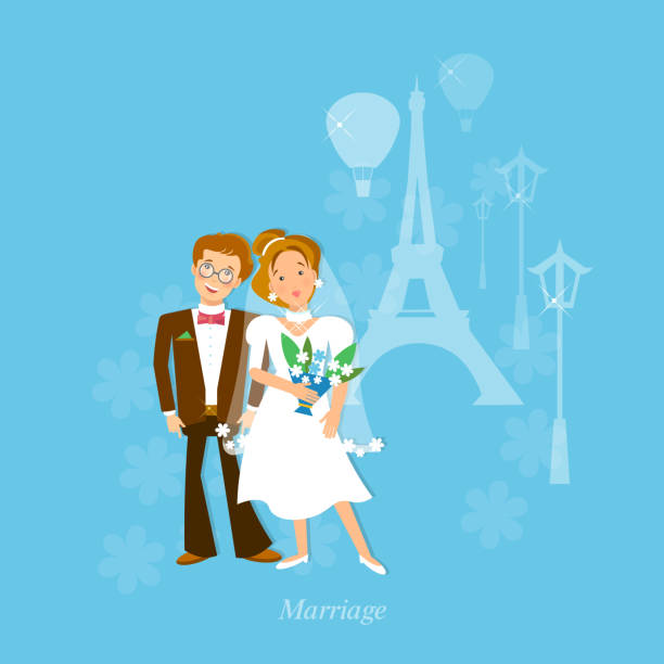 ilustrações de stock, clip art, desenhos animados e ícones de amor casal casamento em lua de mel em paris - honeymoon wedding married engagement