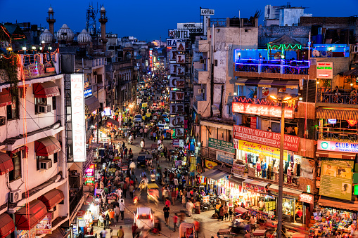 Main Bazar, Paharganj known for its concentration of hotels, lodges, restaurants, dhabas and a wide variety of shops catering to both domestic travellers and foreign tourists, especially backpackers and low-budget travellers.