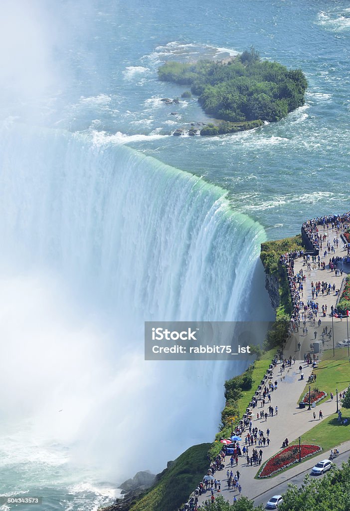 Horseshoe Falls aerial view Horseshoe Falls aerial view in the day with mist from Niagara Falls Blue Stock Photo