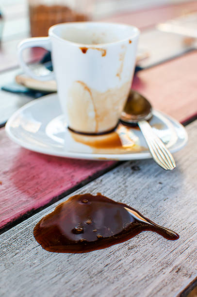 Coffee , sloppy on the table ,in the garden,Thailand stock photo