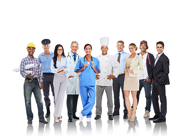 Studio shot of a group of people representing various professions
