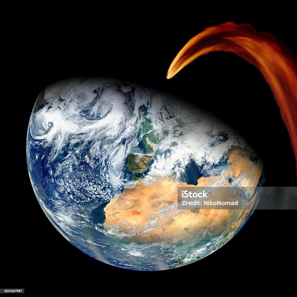 Meteor Asteroid Comet Earth Meteor asteroid comet Earth impact collision. Elements of this image furnished by NASA. Accidents and Disasters Stock Photo
