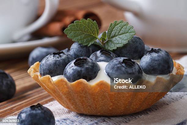 Tartlets With Blueberries And Cream Closeup Horizontal Stock Photo - Download Image Now