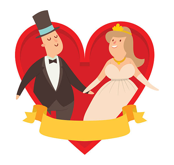illustrazioni stock, clip art, cartoni animati e icone di tendenza di matrimonio coppia fumetto stile illustrazione vettoriale - wedding groom bride two parent family