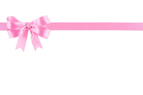 istock Pink ribbon with a bow on white background 504371803