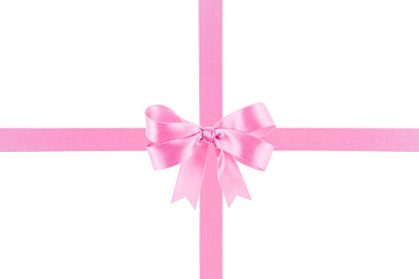 istock Pink ribbon with a bow on white background 504371827