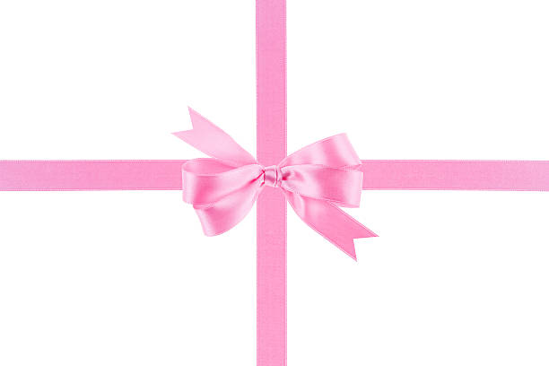 istock Pink ribbon with a bow on white background 504371835