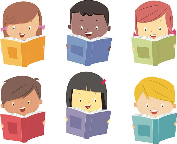 Vector illustration of Kids read books