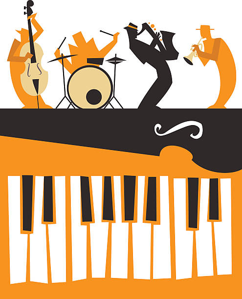 Jazz Musicians silhouettes with keyboard vector art illustration