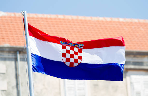 istock The flag of Croatia on blue sky 504374942