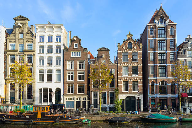 Traditional canal side houses in Amsterdam, Netherlands