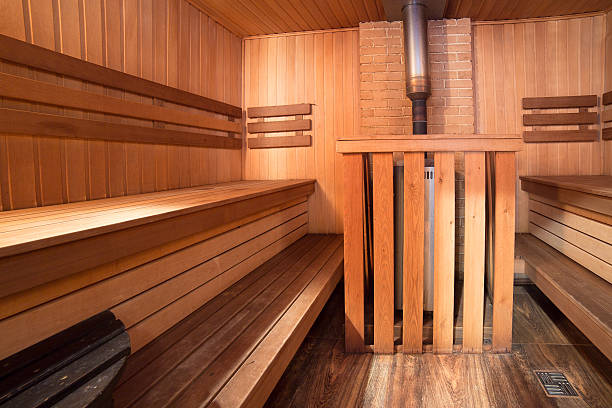 istock Sauna interior bath wooden room steam 504376196