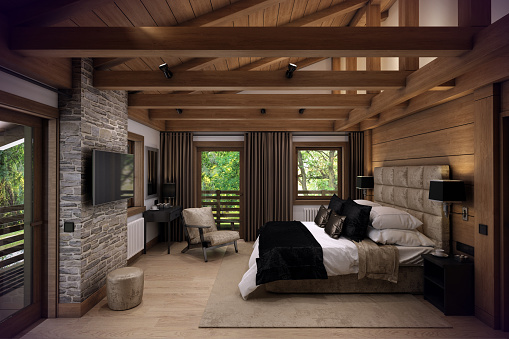 3D rendering bedroom house in the mountain