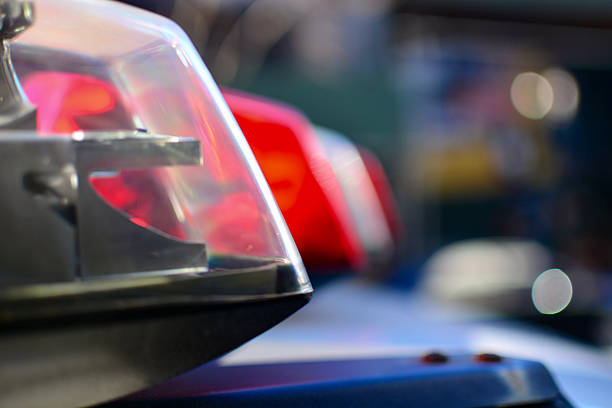 Police car emergency lights close up