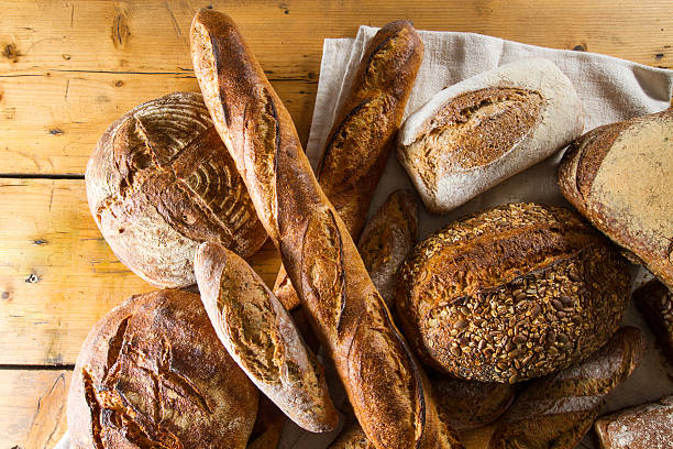 Variety of loaves of bread stock photo