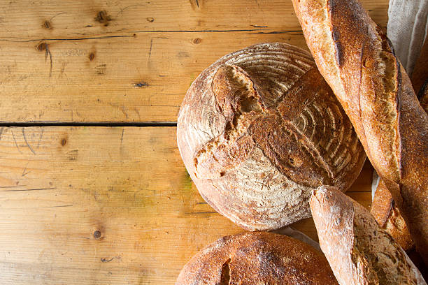 Sourdough bread and baguettes stock photo