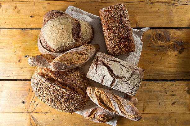 Variety of loaves of bread stock photo