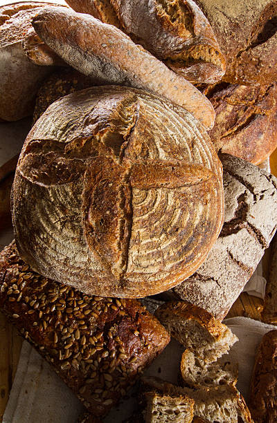 Variety of loaves of bread stock photo