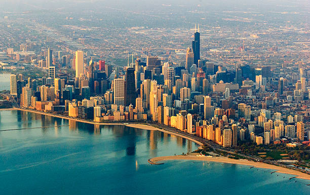 シカゴ・スカイライン - chicago aerial ストックフォトと画像