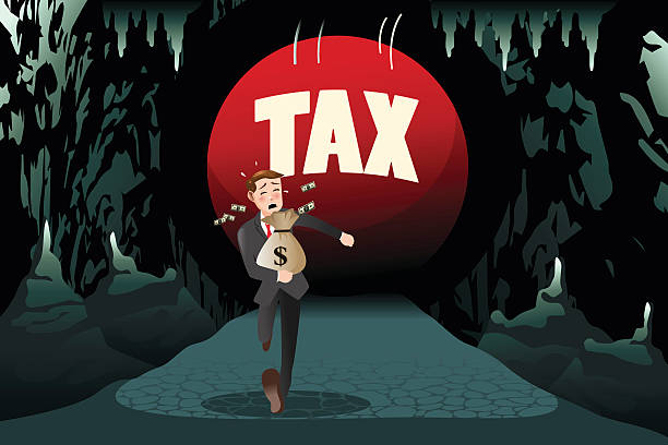 Businessman Running Away from Tax vector art illustration