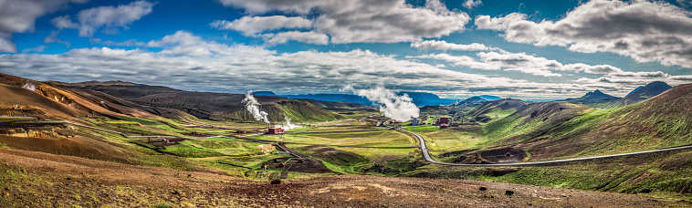 Panorama of geothermal power station in Iceland.