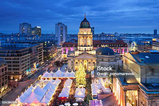 Aerial View Onto Christmas Market At Gendarmenmarkt Square In Berlin Stock Photo - Download Image Now