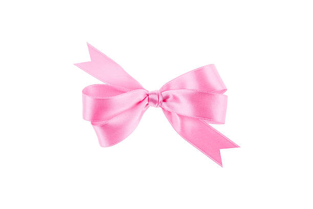 istock Pink ribbon with a bow on white background 504398235