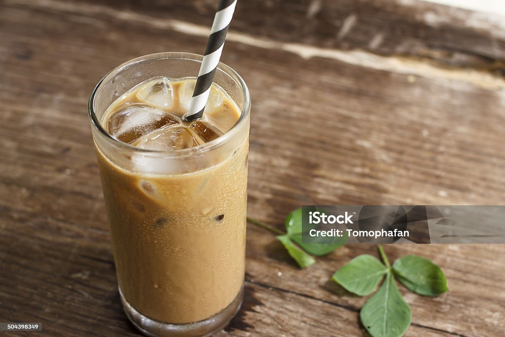 Glass Of Cold Coffee Glass Of Cold Coffee On Wood Brown Stock Photo