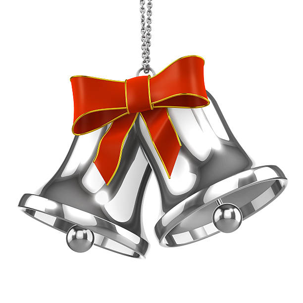 istock 3d Silver Christmas bells with red ribbon 504400057