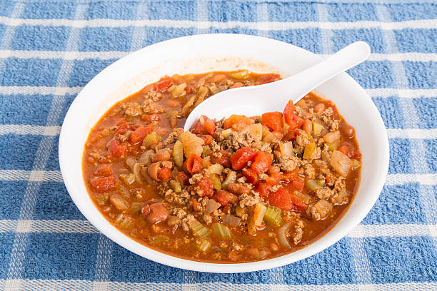 istock Chili Con Carne in White Bowl with Spoon 504400183