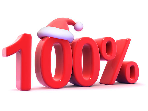 istock 3d One hundred percent symbol with Santa hat 504401265