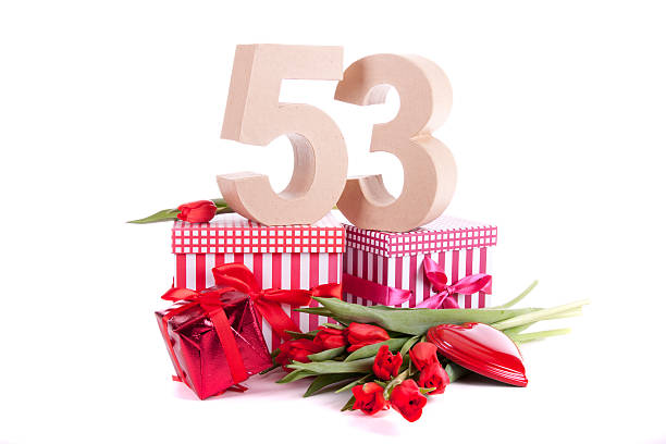 Age in figures on an Happy birthday card stock photo