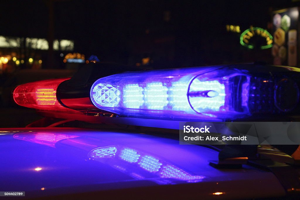 Emergency lights at night A close-up photo of Emergency lights at night Police Vehicle Lighting Stock Photo