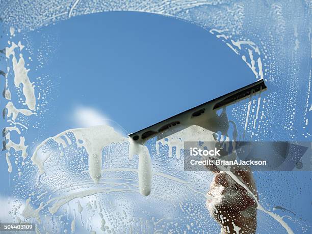 Clear Blue Sky Stock Photo - Download Image Now - Window Washer, Cleaning, Glass - Material