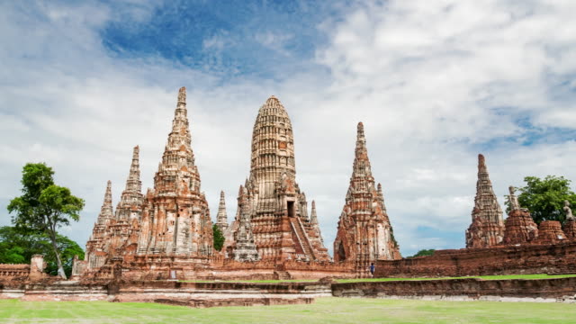 Zoom out shot of old temple wat chaiwatthanaram of Ayutthaya province