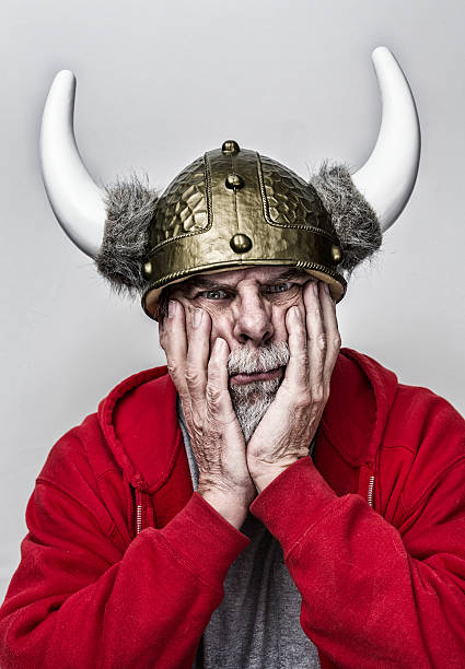 istock Grubby Horned Helmet Armor Gray Beard Senior Man 504416090