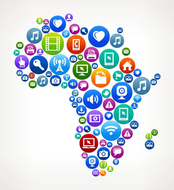 Vector illustration of Africa Technology Internet and Web Media Icon Pattern