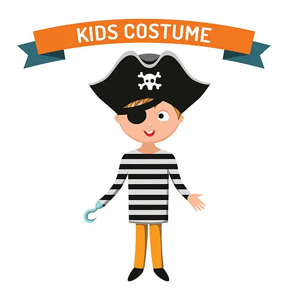 Vector illustration of Pirate kid costume isolated vector illustration