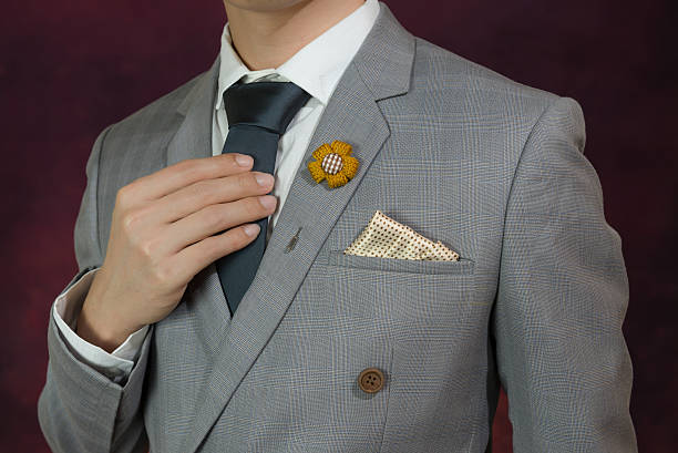 istock grey suit plaid texture, necktie, brooch, handkerchief 504420834