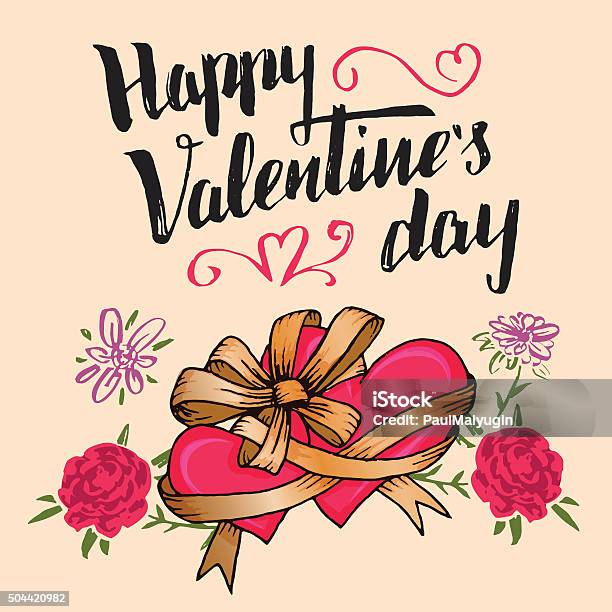 Happy Valentines Day Greeting Card Stock Illustration - Download Image Now - Alphabet, Banner - Sign, Calligraphy