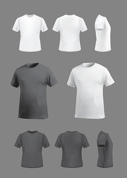 ilustraciones, imágenes clip art, dibujos animados e iconos de stock de camiseta de plantillas mockup set, frontal, espalda, lado y punto de vista. - white shirt