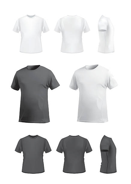 T-shirt template mockup set, front, back, side and perspective views. vector art illustration
