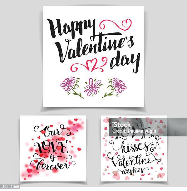 Brush Calligraphy Love Cards Set Stock Illustration - Download Image Now - Alphabet, Banner - Sign, Calligraphy