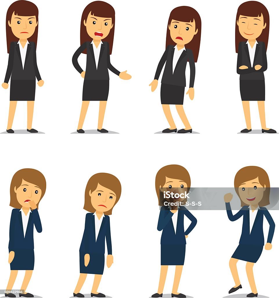 Business woman emotions Business woman emotions and businesswoman different poses. Vector illustration. Anger stock vector
