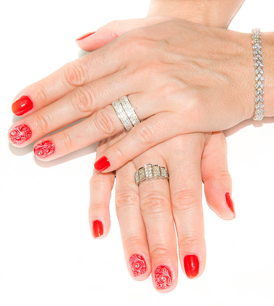 istock Red nail art design and diamonds 504423350