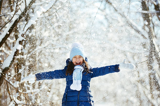 istock Little girl playing with a snowman 504423582