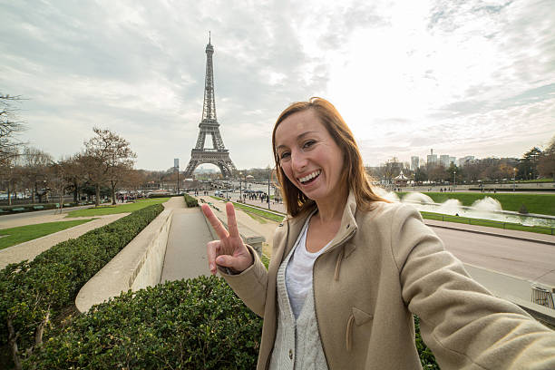 istock Selfie portrait at Eiffel tower, Paris 504424380