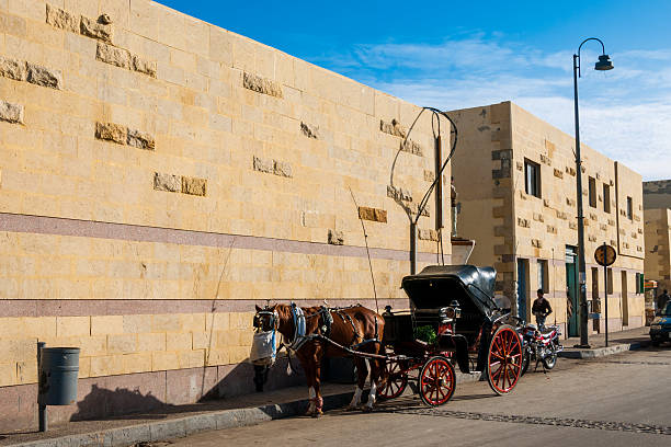 Alexandria, Egypt - January 28, 2008: A horse carriage and a man on the streets of Alexandria in Egypt