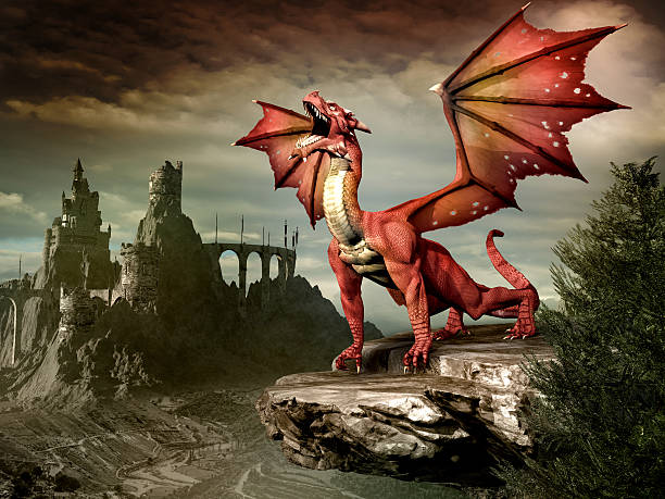 istock Red Dragon on the rock 504429048