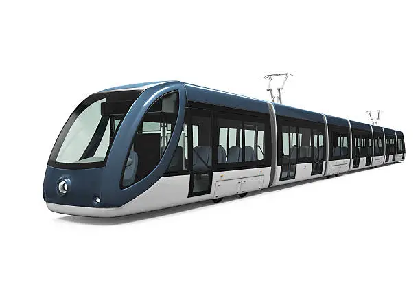 Modern Tram isolated on white background. 3D render